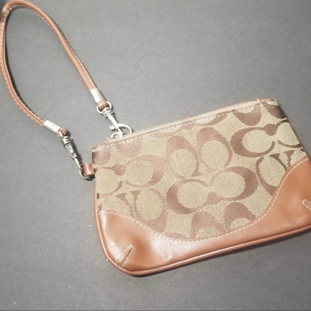 Coach Tan and Brown Signature Wristlet